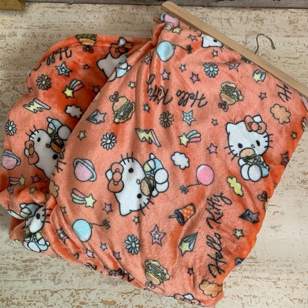 Hello kitty cloud throw blanket hamburger theme summer hellokittycore
